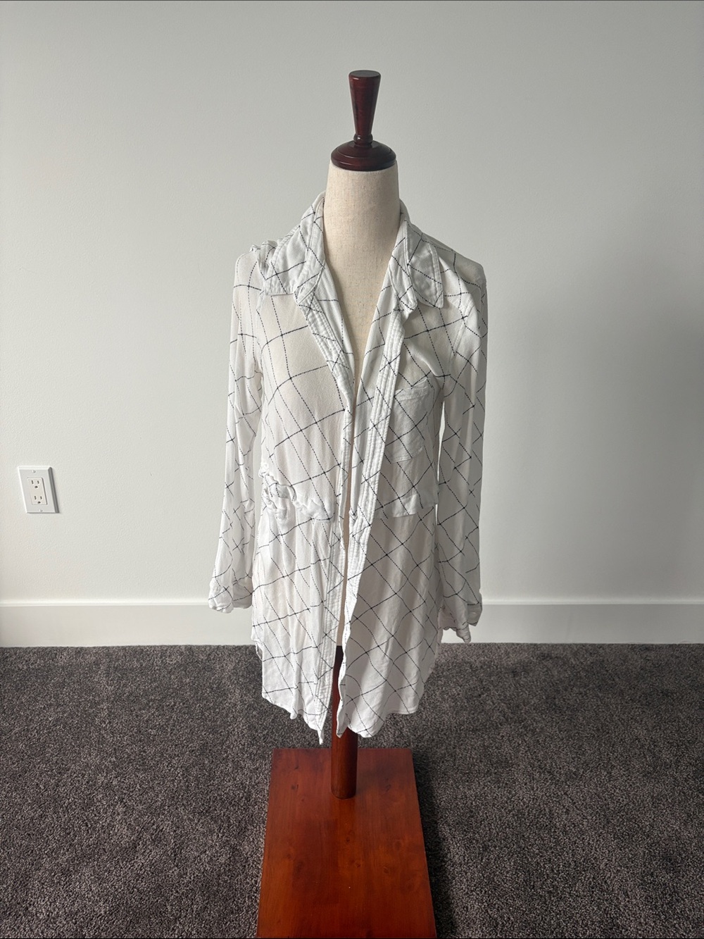 Leith White Grid-Print Button-Down Shirt